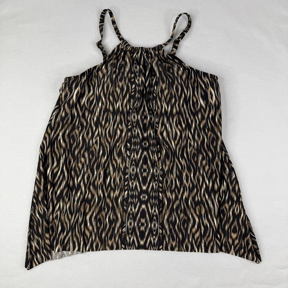 Miraclesuit Tankini Swim Top Womens 14 Black Ikat Lined Bra Slimming Cheetah